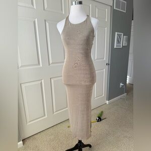 NWT Hello Molly Dress Beige Grey Cross Back Small Orig $99